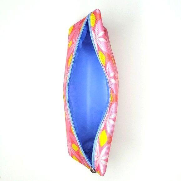 CLINIQUE Make-up Bag Floral Geometric Pink Yellow Blue Fun Colorful Clutch - Picture 5 of 7
